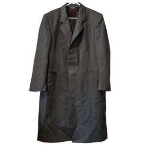 VDi Silver Wool Long Sport Coat Trench Men 44R‎ Gray VTG Professional Career